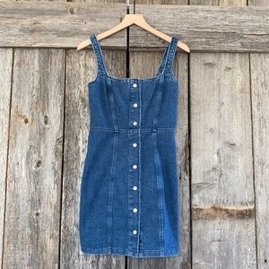 asos DENIM Jean Snap Button Fitted Bodycon Sleeveless Mini Dress Jumper US Sz4